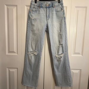 Garage Light Blue Distressed Straight Leg Jeans